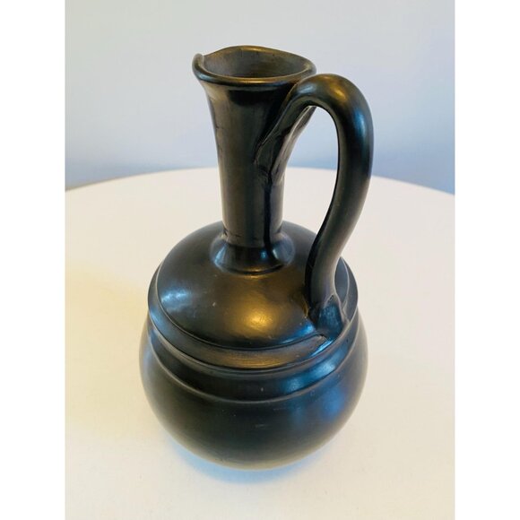 Vintage Lama Oaxaca Mexico Black Clay Pitcher Mexican Art Pottery Signed Pottery - Picture 5 of 9
